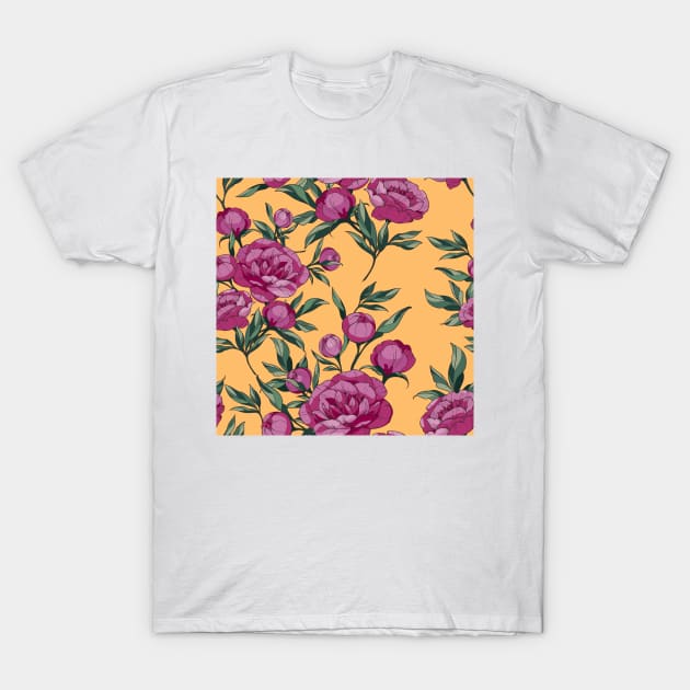 Maroon purplish flowers peonies T-Shirt by  ESHA-Studio